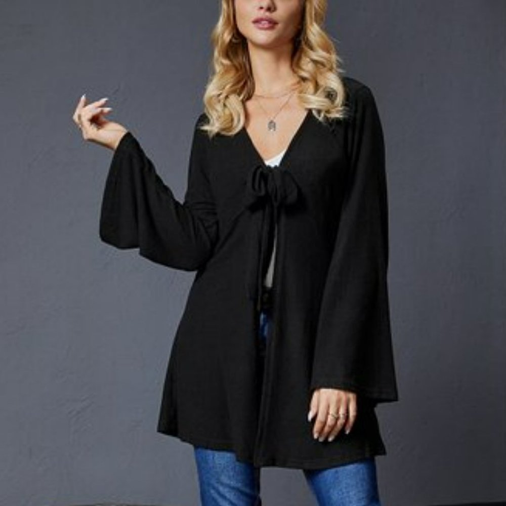 Suzanne Betro Black Tie-Front Empire-Waist Cardigan - Size 3X - NWT